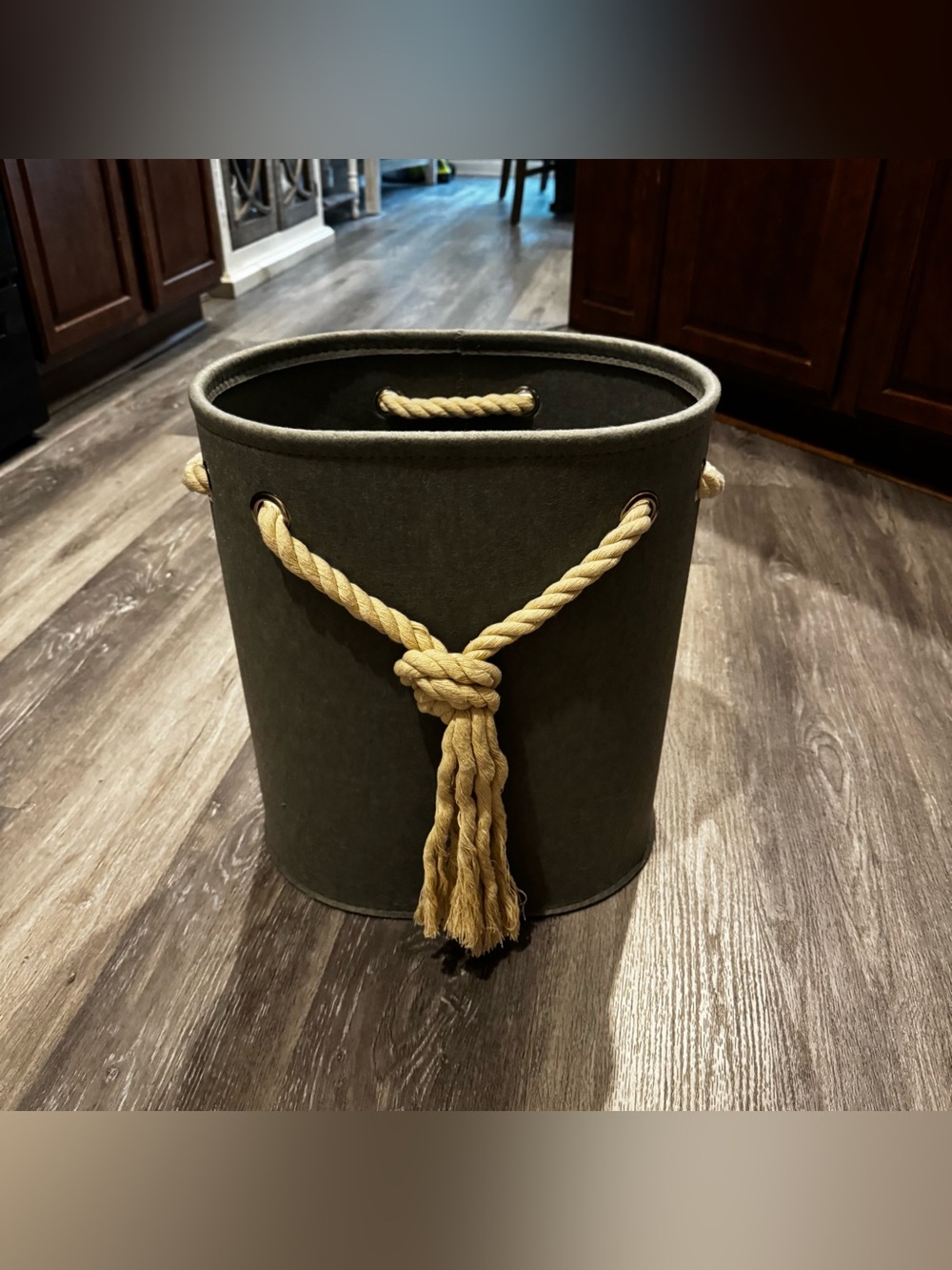 Classic Rope-Handled Accent Bin - Dark Gray with Natural Rope